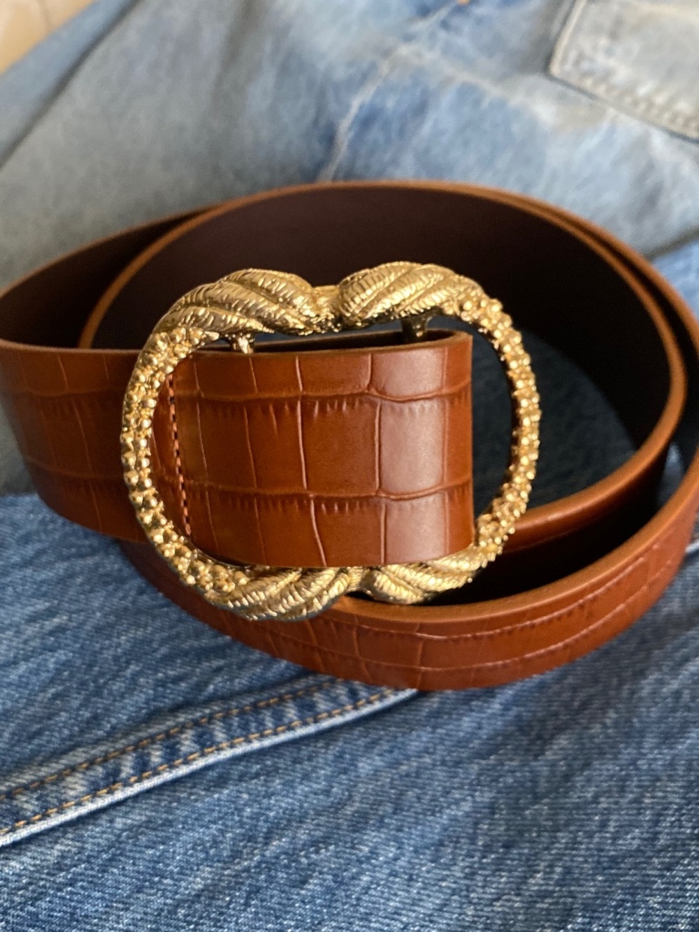 NWOT Artemis Croc Embossed Leather Belt - Picture 2 of 7